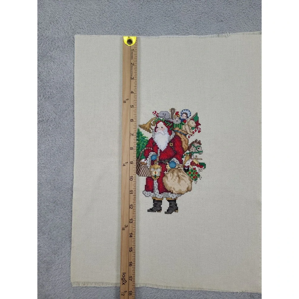 Handmade Finished Cross Stitch Santa Claus with Toys Christmas Holiday Decor